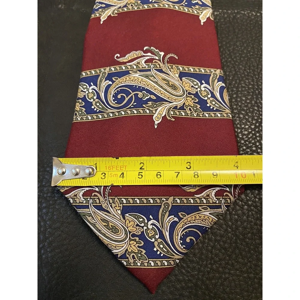 Mens Stanford Geometric Maroon Tan Blue Neck Silk Tie 56